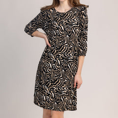 OLIA - SUKIENKA DAMSKA Z RĘKAWAMI ¾ I WZOREM