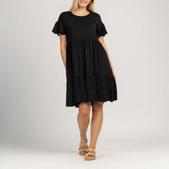 SUKIENKA DAMSKA Z KRÓTKIMI PLISOWANYMI RĘKAWAMI - SOLERA